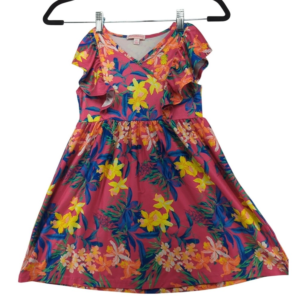 Tommy Bahama Girls Pink Tropical Floral Flutter Sleeve Dress 4T